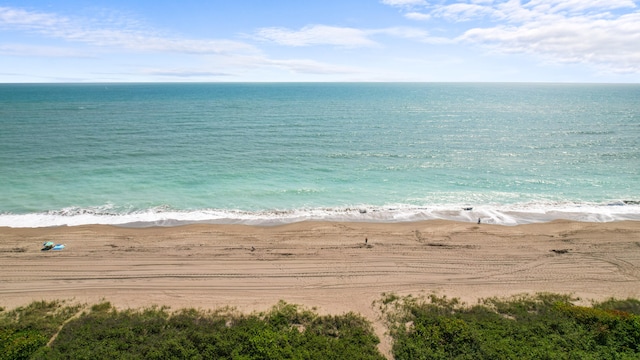 view of water feature with a beach view