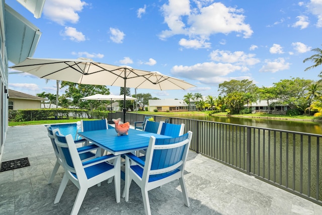 view of patio / terrace with a water view