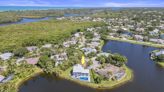 aerial view with a water view