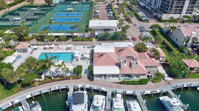 bird's eye view featuring a water view