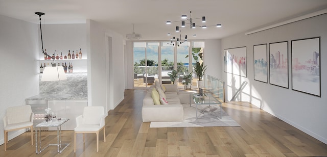 dining room featuring wood-type flooring and a chandelier