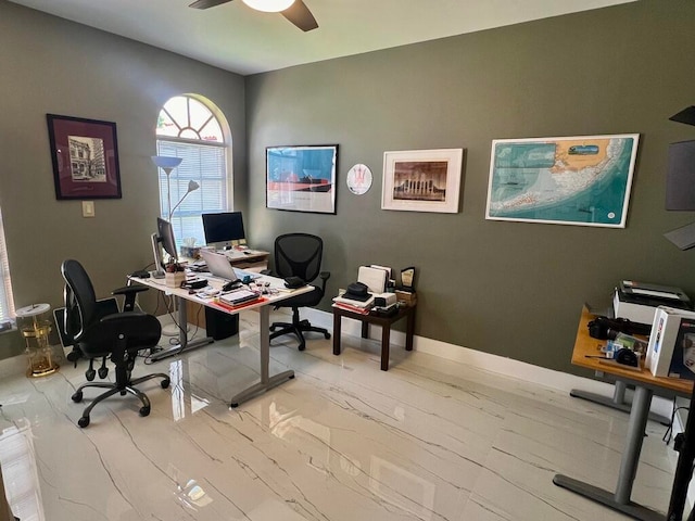 home office with ceiling fan