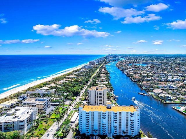 aerial view featuring a beach view and a water view