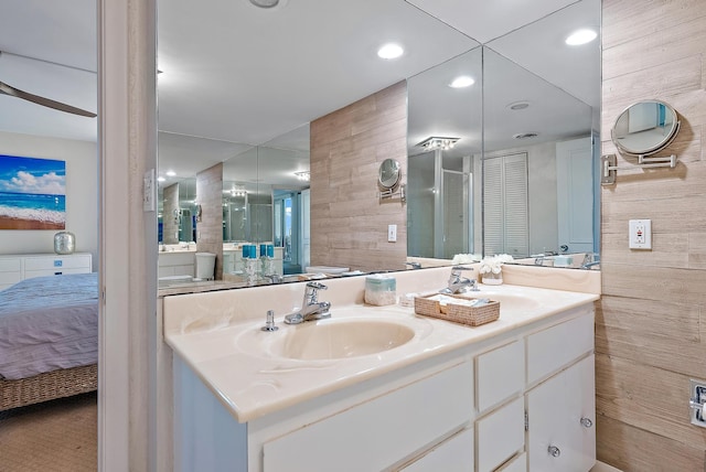 bathroom featuring large vanity and dual sinks