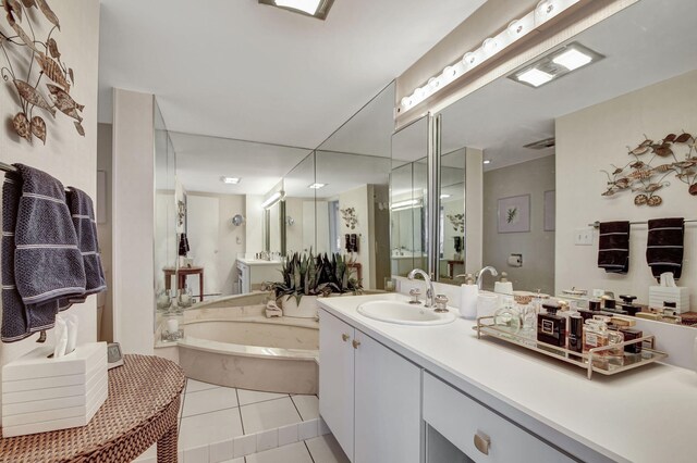 bathroom with tile floors and oversized vanity