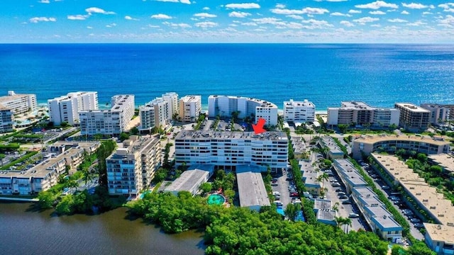 bird's eye view with a view of city and a water view