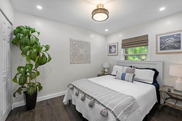 bedroom featuring hardwood / wood-style flooring and a closet