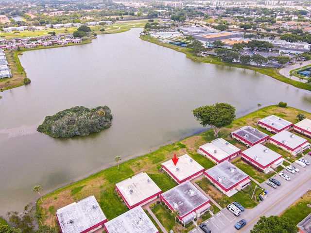 drone / aerial view featuring a water view