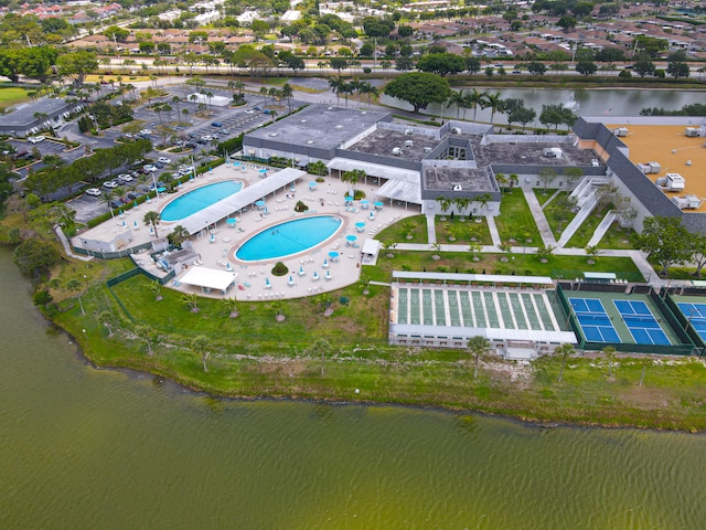 drone / aerial view featuring a water view