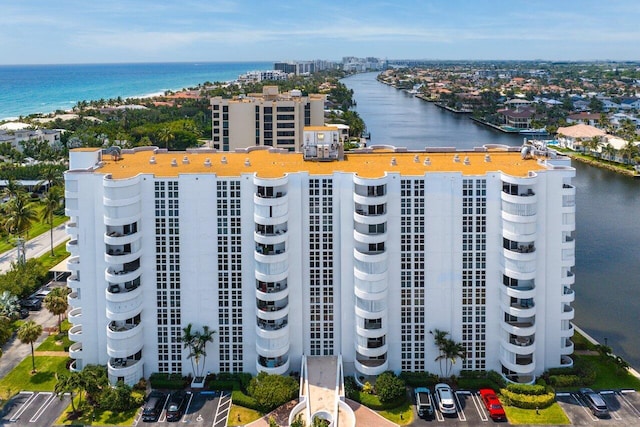 aerial view featuring a water view