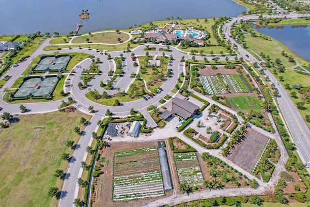 aerial view with a water view