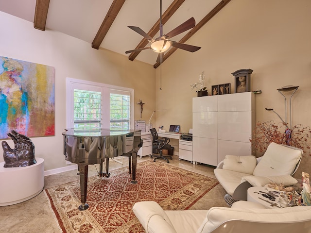 18238 128th Trl N, Jupiter, FL 33478 - office with a ceiling fan, beamed ceiling, and high vaulted ceiling