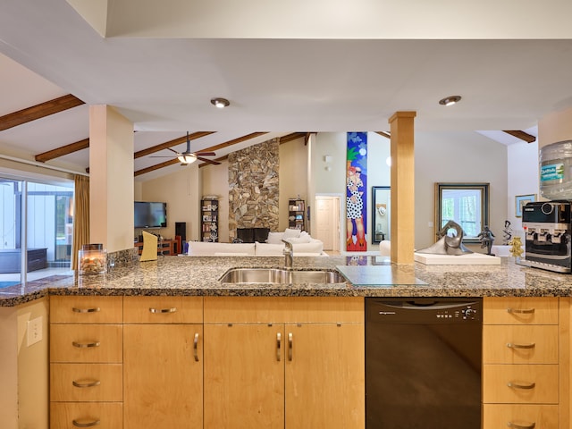 18238 128th Trl N, Jupiter, FL 33478 - kitchen with black dishwasher, open floor plan, a sink, light brown cabinetry, and healthy amount of natural light