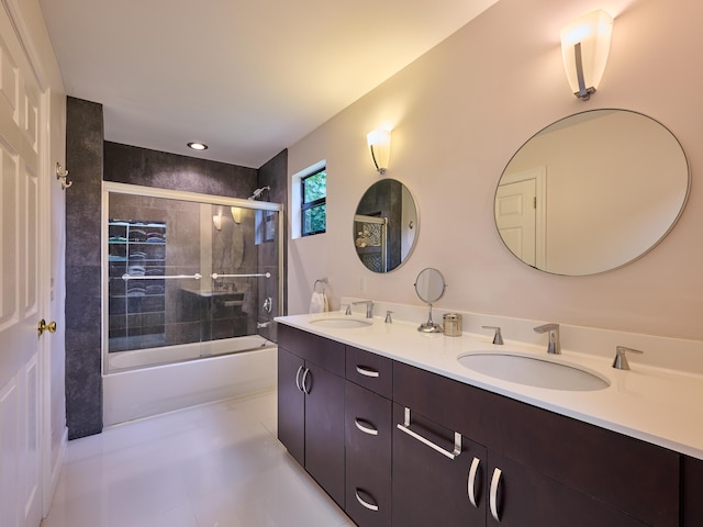 18238 128th Trl N, Jupiter, FL 33478 - full bathroom with enclosed tub / shower combo, double vanity, tile patterned flooring, and recessed lighting