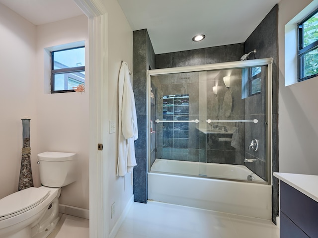 18238 128th Trl N, Jupiter, FL 33478 - full bathroom featuring toilet, shower / bath combination with glass door, baseboards, vanity, and recessed lighting