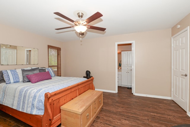 bedroom featuring ceiling fan and dark hardwood / wood-style floors