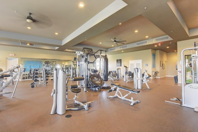 gym featuring ceiling fan