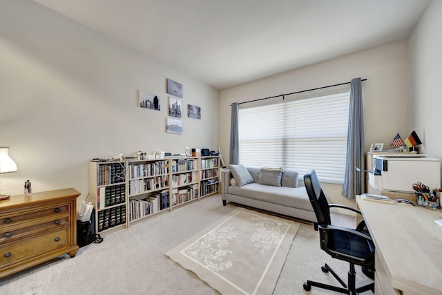 view of carpeted home office