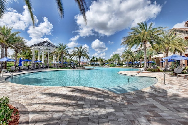 view of swimming pool with a patio