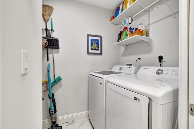 laundry area with tile floors, washing machine and dryer, hookup for a washing machine, and electric dryer hookup