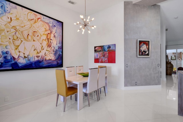 dining area with a notable chandelier and light tile patterned floors