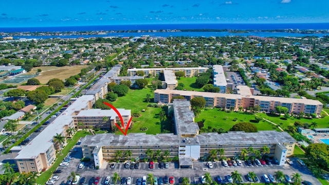 aerial view with a water view