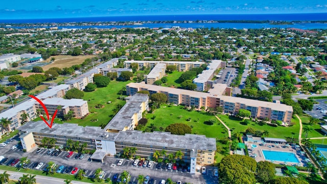 aerial view with a water view