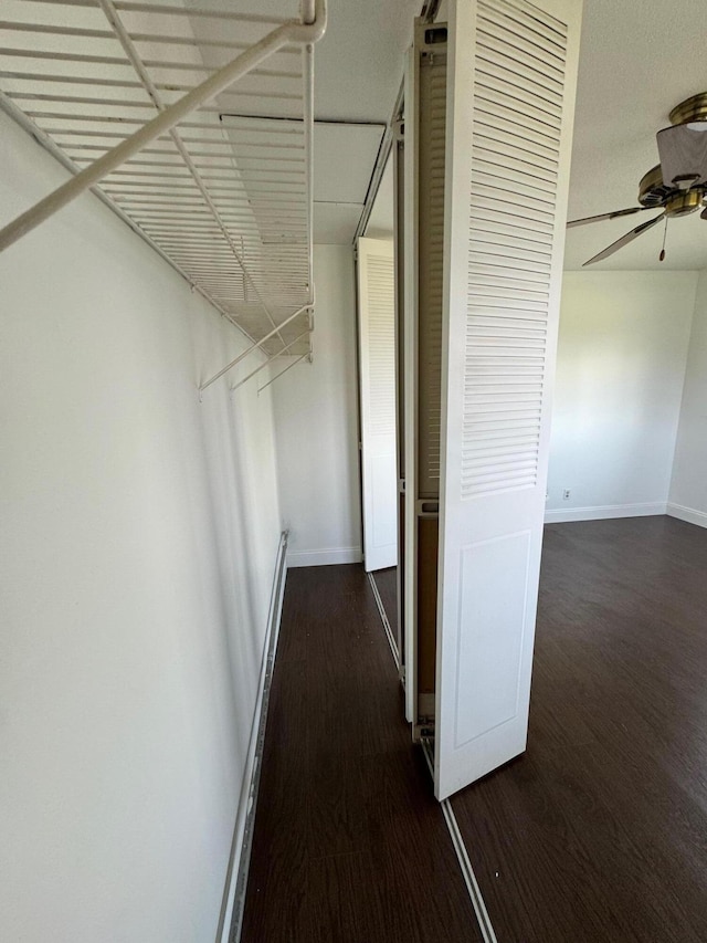 interior space with dark wood-type flooring