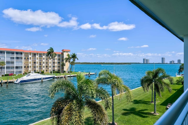 view of water feature featuring a boat dock