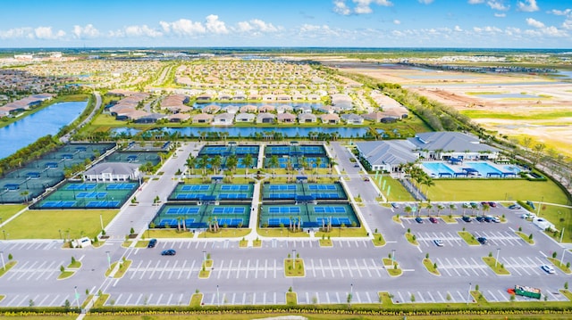 aerial view with a water view