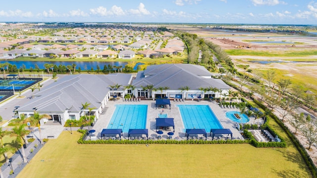 aerial view with a water view