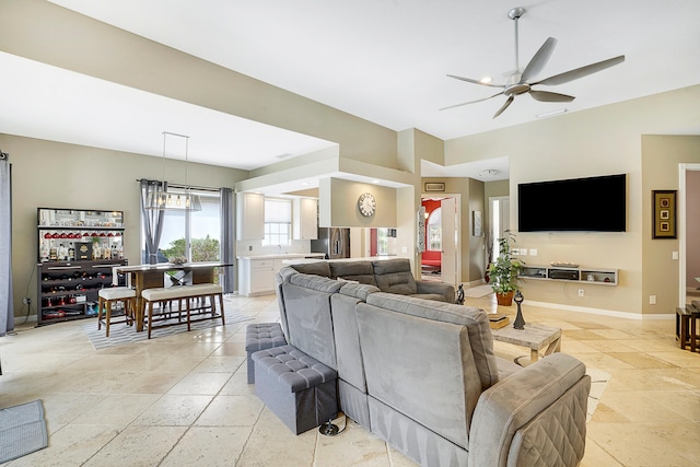 living room with ceiling fan