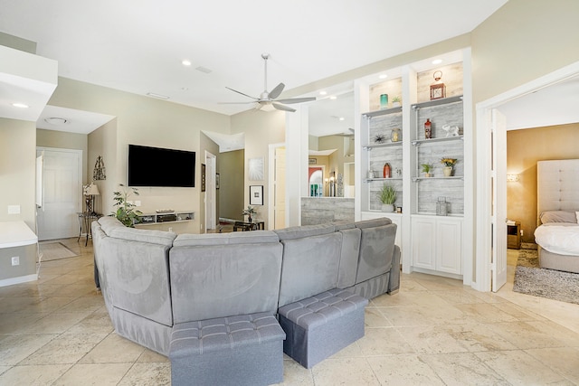 living room with ceiling fan