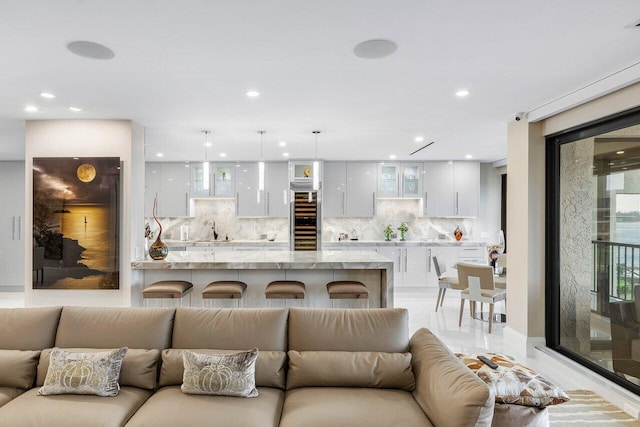 living room featuring sink