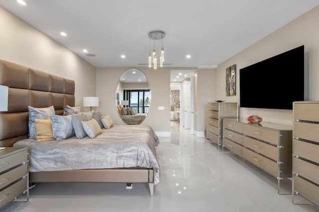 bedroom featuring light tile floors