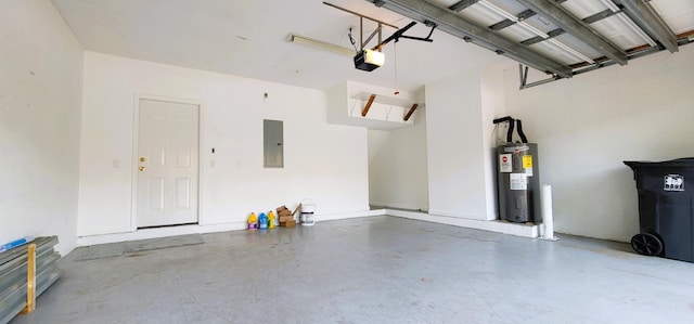 garage featuring a garage door opener and water heater