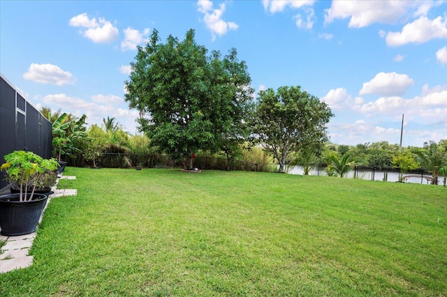 view of yard with a water view