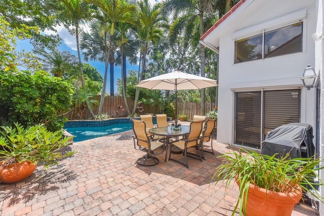 view of patio / terrace with a fenced in pool