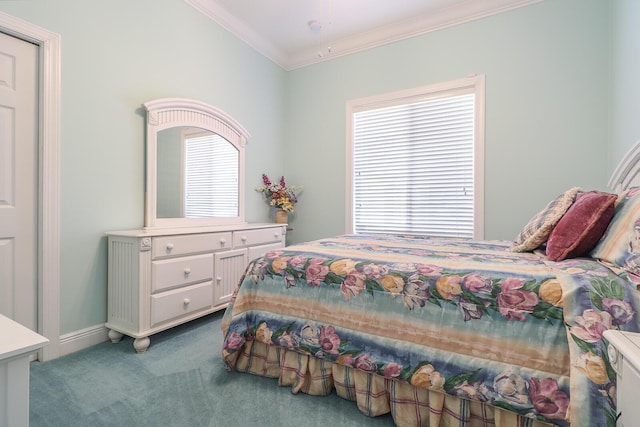 bedroom featuring carpet and ornamental molding