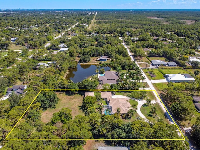 bird's eye view featuring a water view