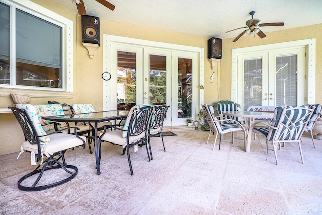 view of patio / terrace featuring french doors and ceiling fan