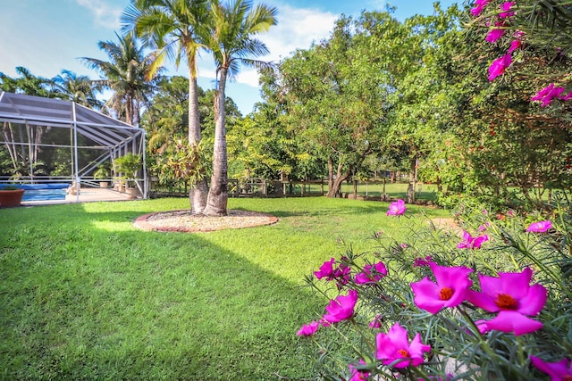 view of yard with a lanai