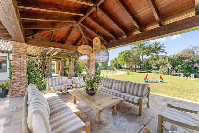 view of patio with an outdoor hangout area and a playground