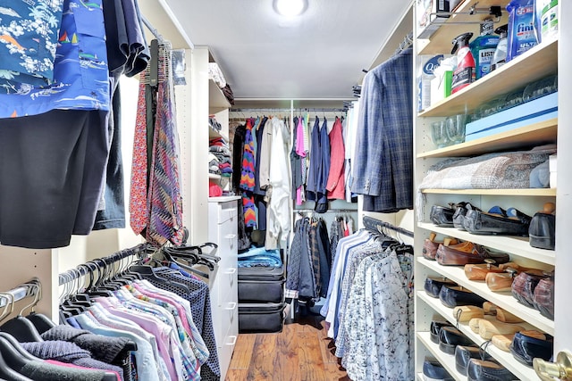 walk in closet with hardwood / wood-style flooring