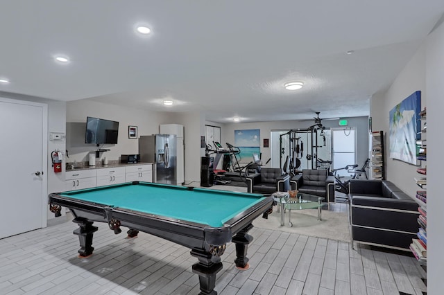 recreation room featuring billiards and light wood-type flooring