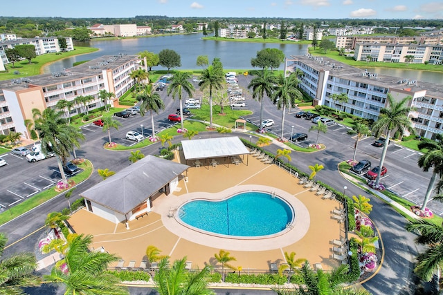 aerial view with a water view