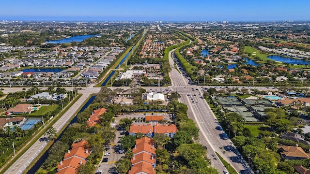 aerial view with a water view