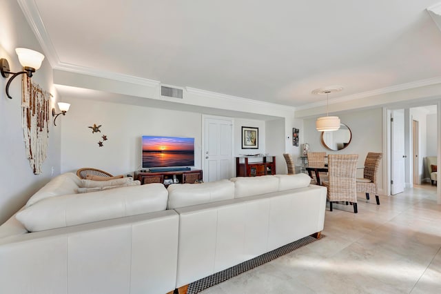 living room featuring ornamental molding