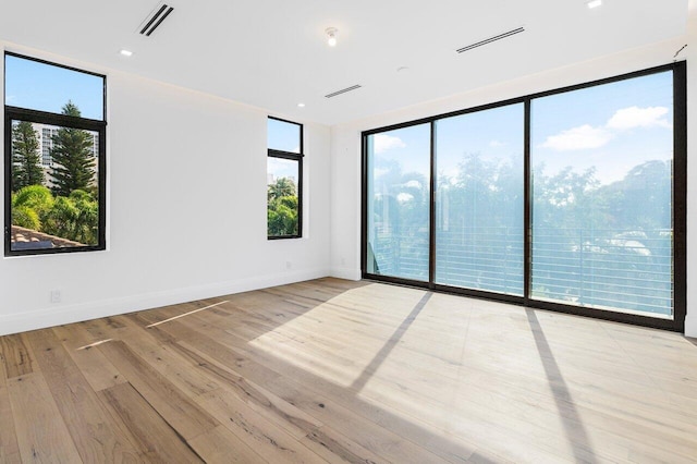 unfurnished room featuring light hardwood / wood-style floors and a healthy amount of sunlight