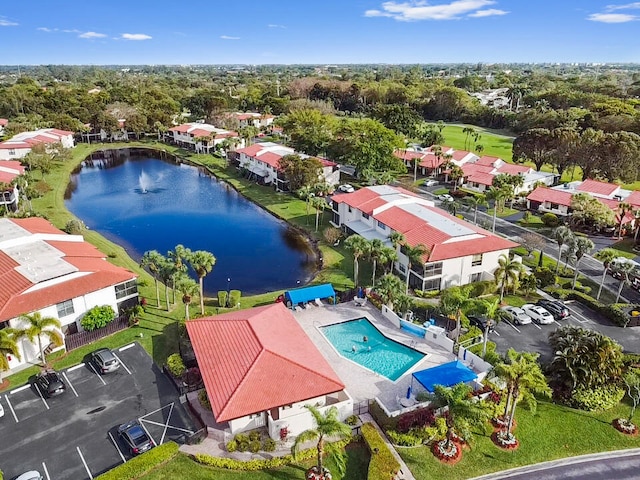 aerial view with a water view